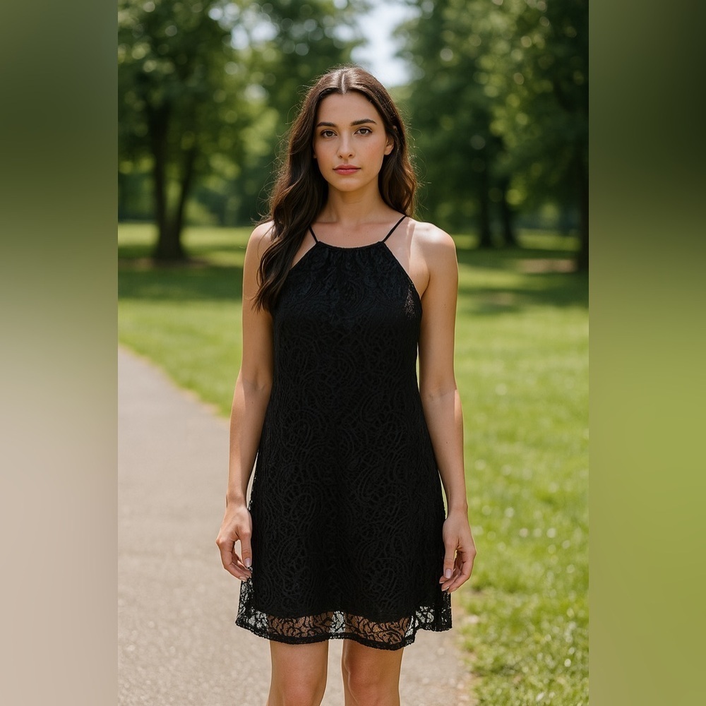 ZARA Black Lace Tank Mini Dress Size Small